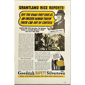 Goodrich Safety Silvertown Tire "Grantland Rice Sport Commentator" Print Ad 1937